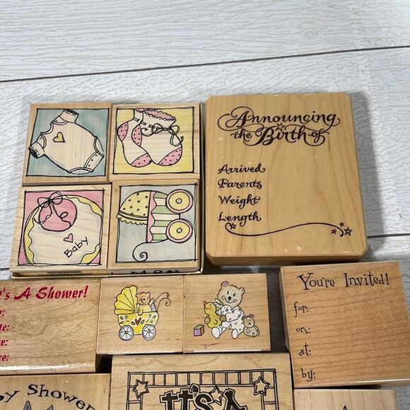 Baby shower and birth announcement rubber stamps themed set of 12 - Picture 5 of 6
